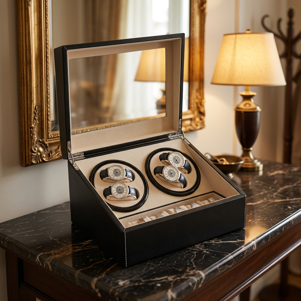 L'Impérial | Coffret remontoir 4 montres et 6 rangements, similicuir