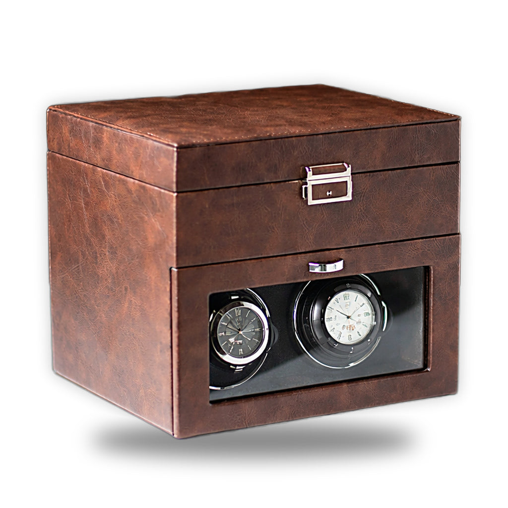 L'Héritage | Coffret remontoir 2 montres et 8 rangements, similicuir
