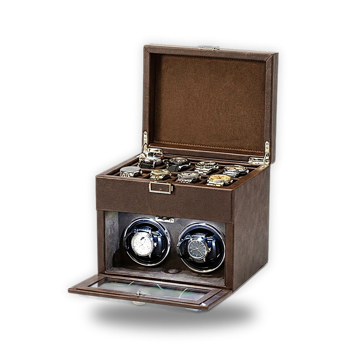 L'Héritage | Coffret remontoir 2 montres et 8 rangements, similicuir