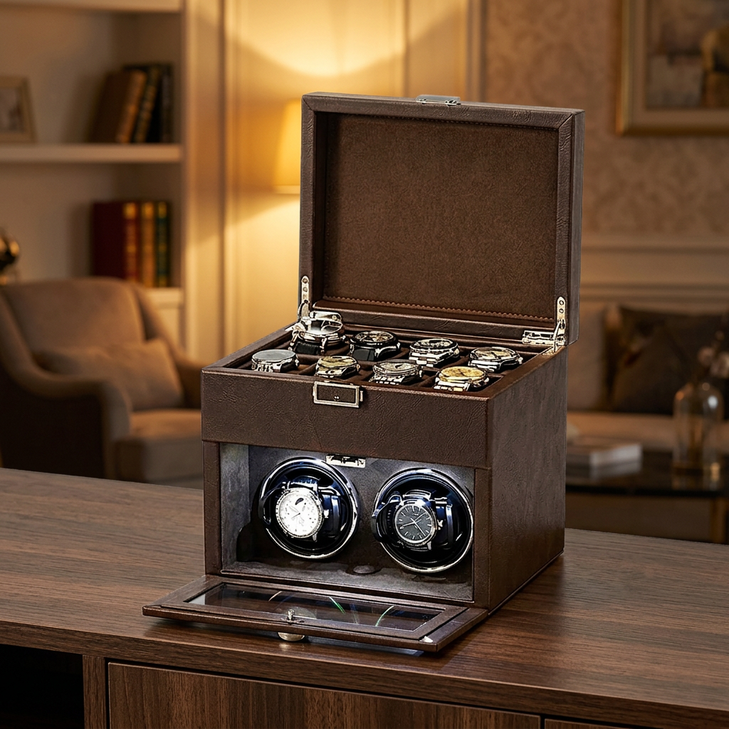 L'Héritage | Coffret remontoir 2 montres et 8 rangements, similicuir